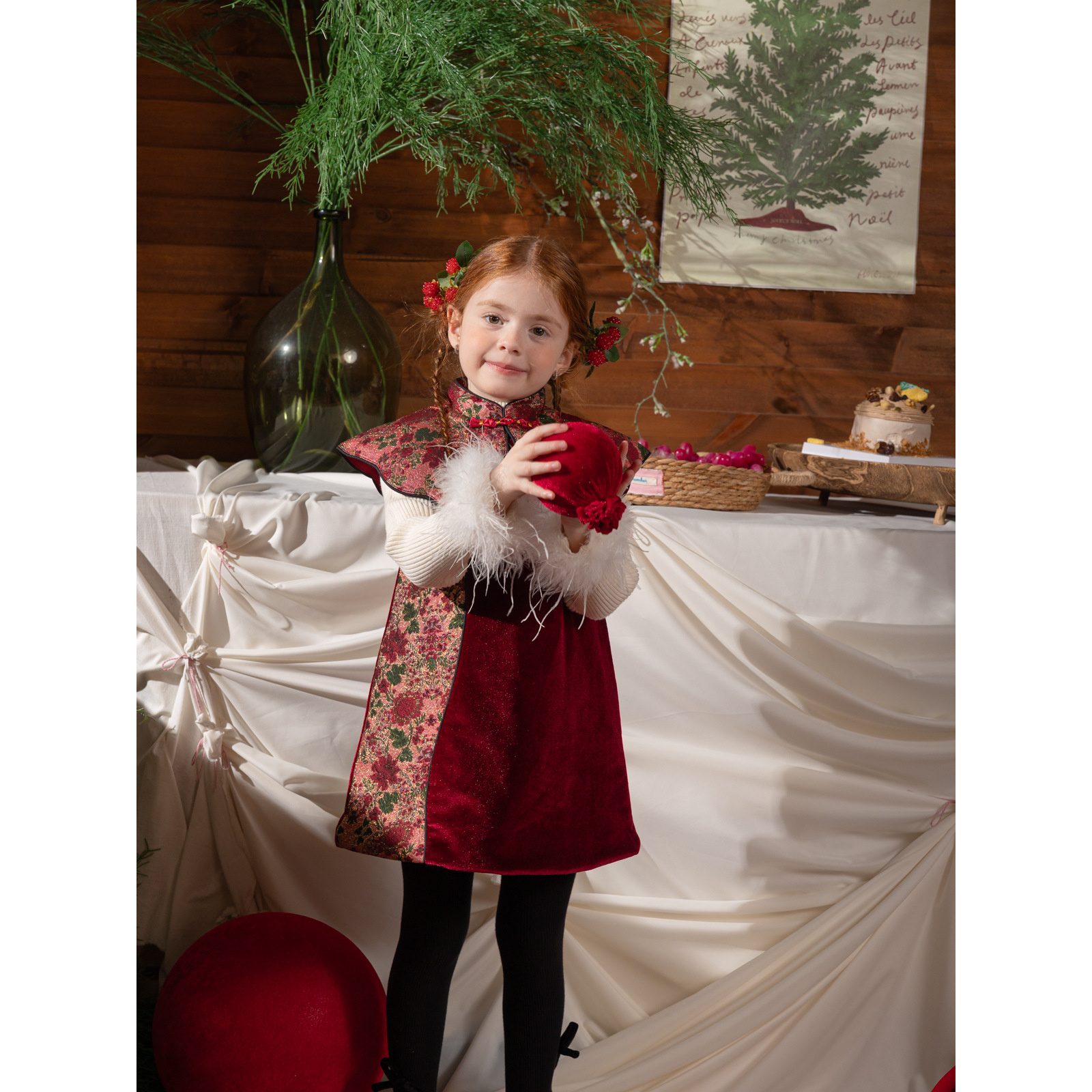 58342女童红色连衣裙子秋冬国风新中式儿童过年衣服喜庆拜年