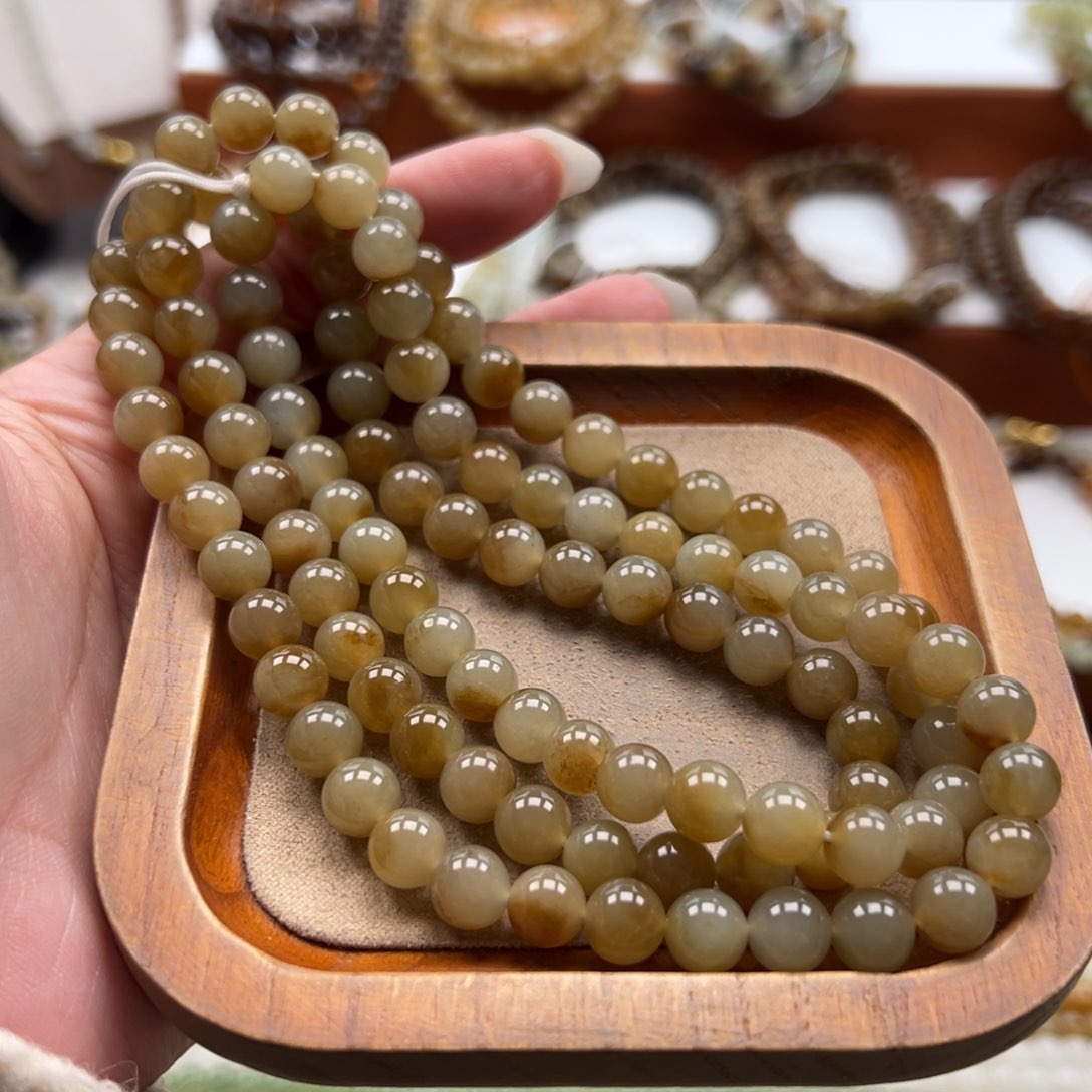 毛衣链未镶嵌和田玉珠串8mm