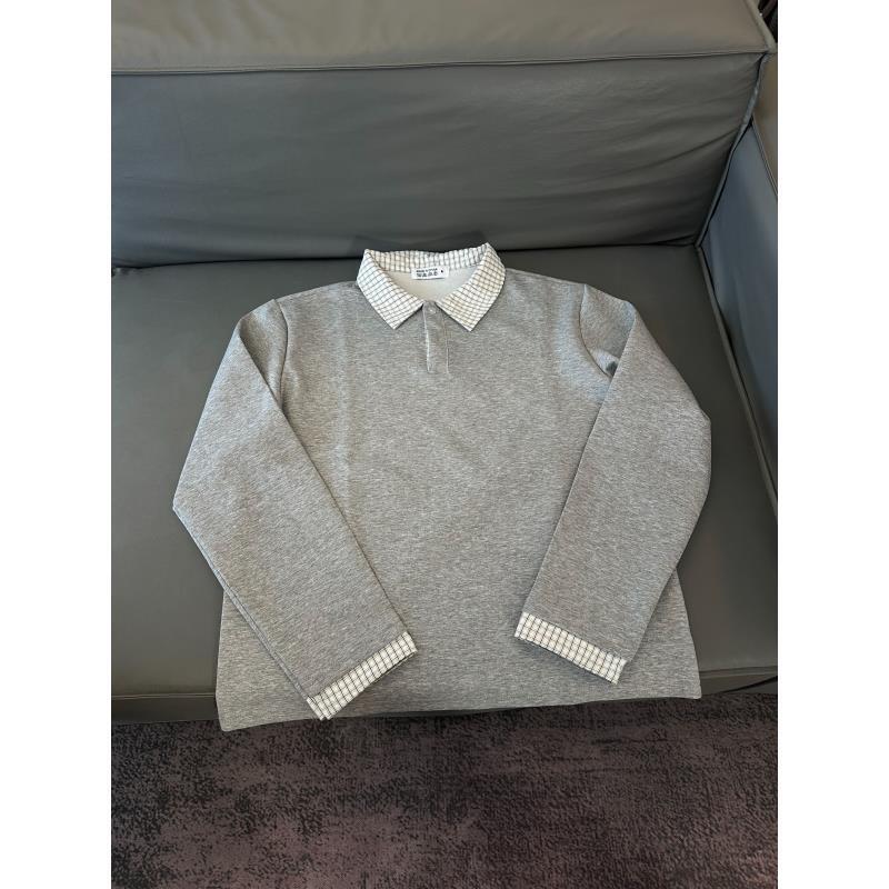 Z264 美式miu系假两件拼接格纹Polo长袖高智感衬衫卫衣抗皱老钱风