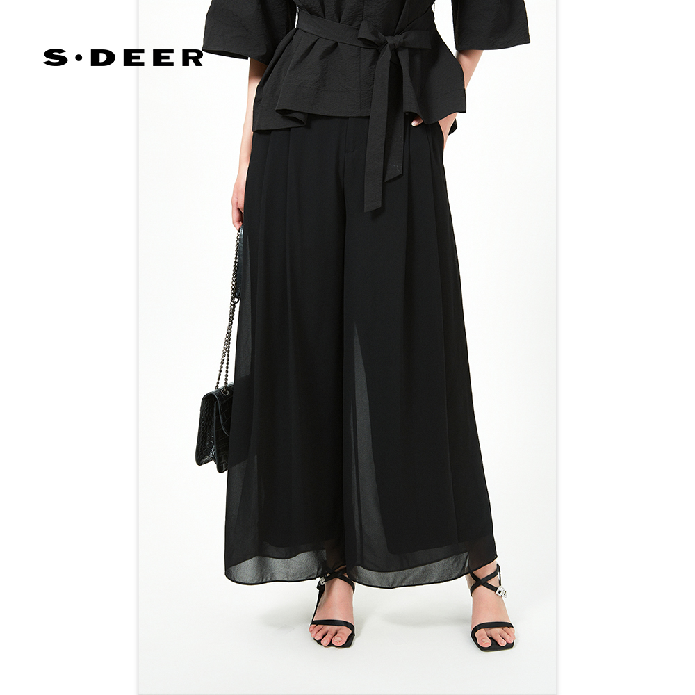 圣迪奥女装气质时尚休闲女士百褶纯色百搭休闲裤S242Z0803