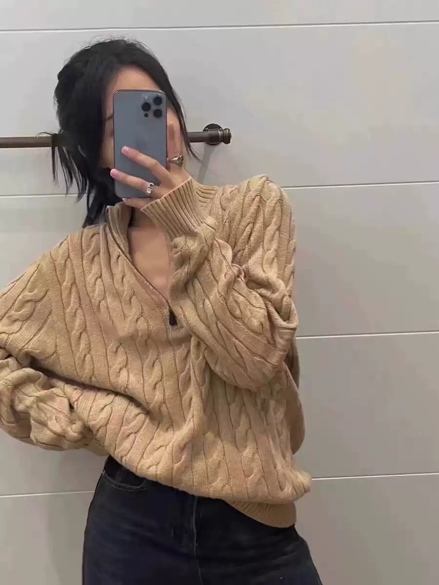 半高领毛衣女秋季2025温柔风减龄洋气百搭白色麻花刺绣针织