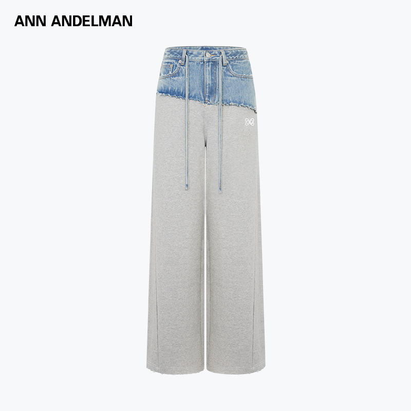 【商场同款】ANN ANDELMAN 撞色直筒休闲长裤牛仔拼接解构运动裤女