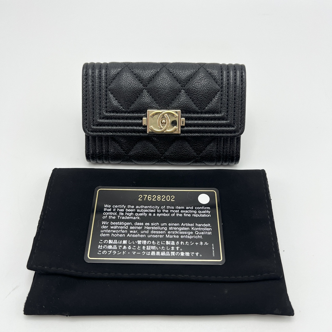 95新 Chanel/香奈儿 黑金Leboy短款折叠钱包 51617
