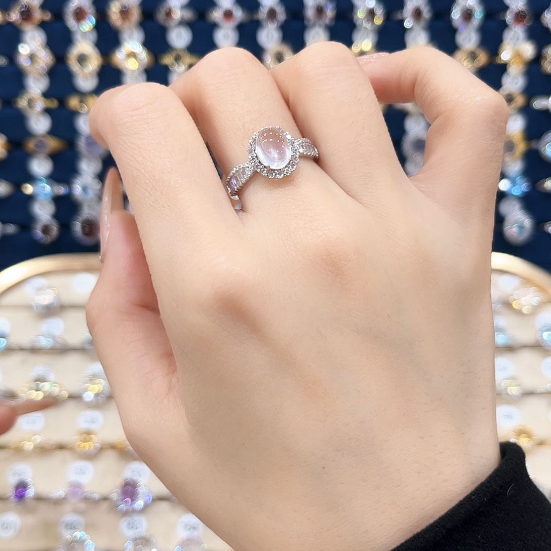 芙蓉石女款银S925镶嵌釢*?戒指48