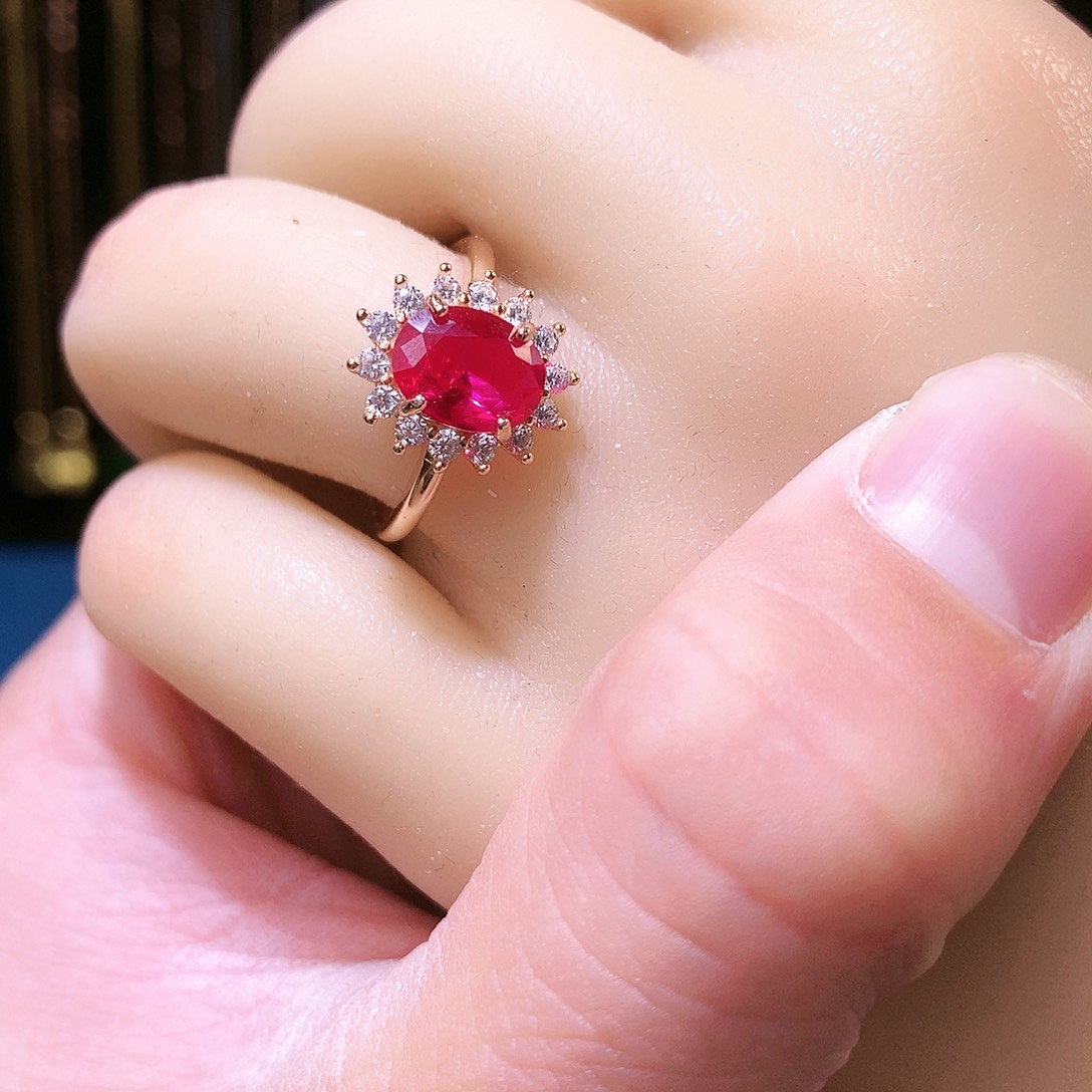 红宝石戒指银S925镶嵌