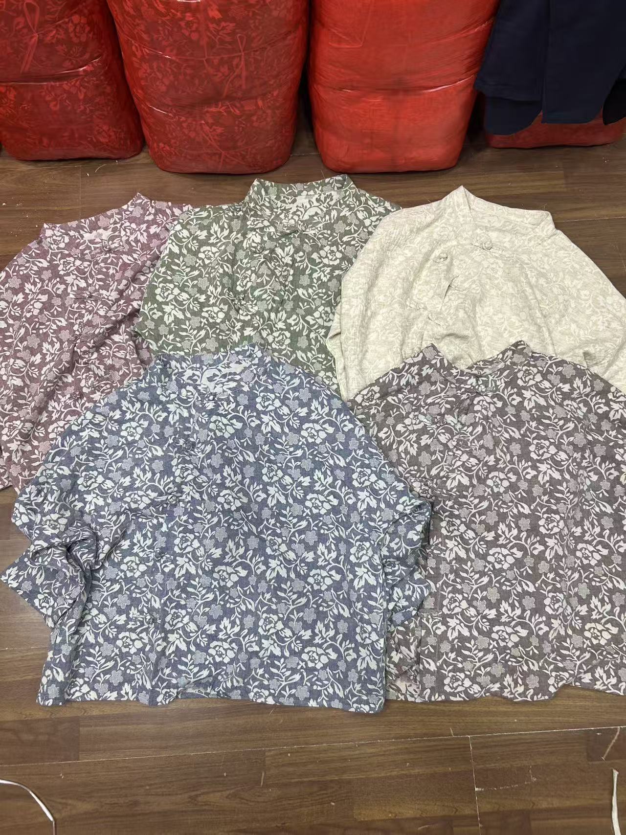 棉麻 提花斜襟花色盘扣小衫 255