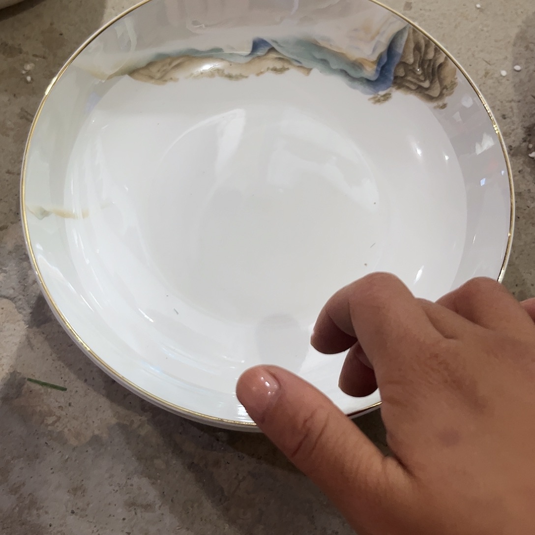 瓷片锦绣八寸深盘四个微瑕