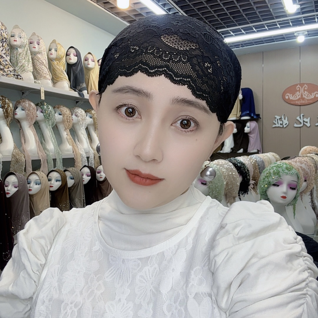 蕾丝弹力打底高端新款款包头镂空女士帽子美人尖女士帽子新款