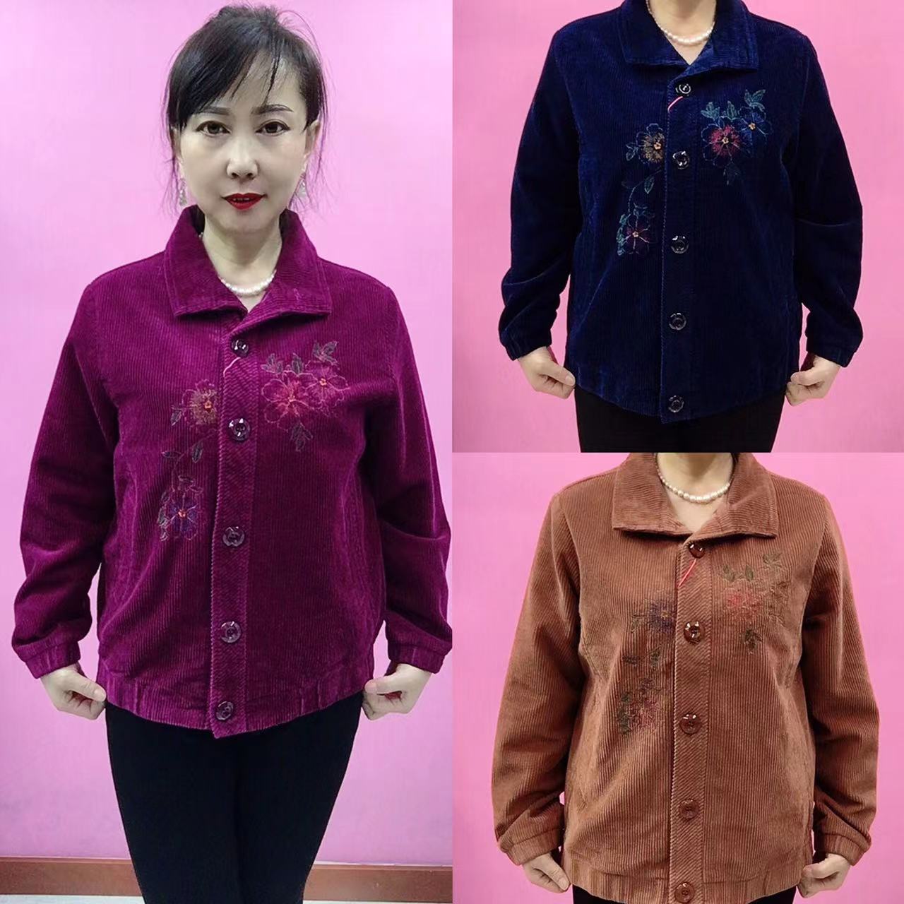 新款中老年妈妈装纯棉条绒加棉布衬上衣外套YQY9903