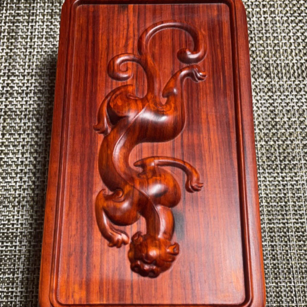 紫檀整木挖制大号螭龙盒收纳盒首饰盒高档檀木盒螭龙盒摆件