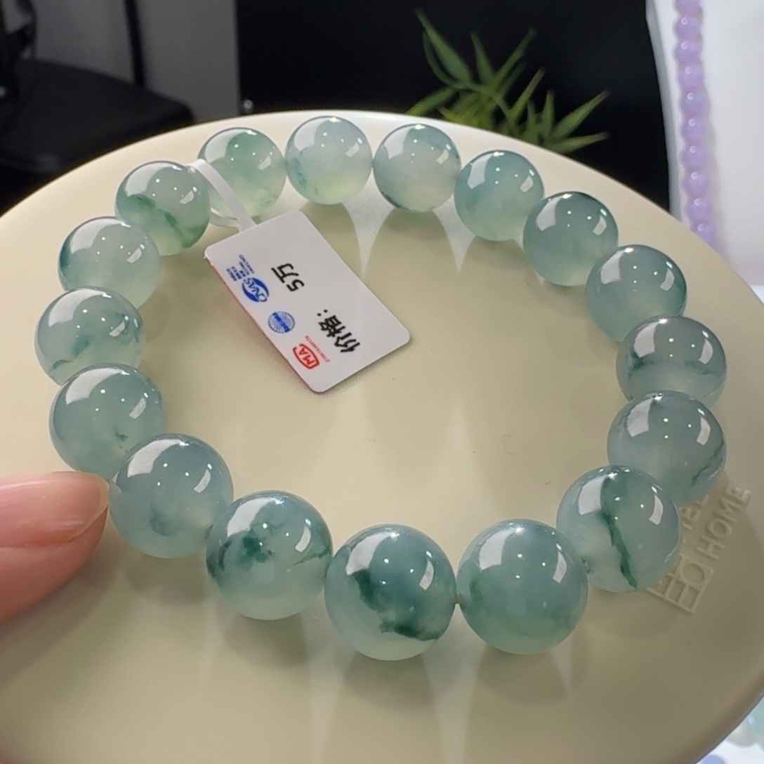 翡翠手链未镶嵌冰蓝飘花单圈
