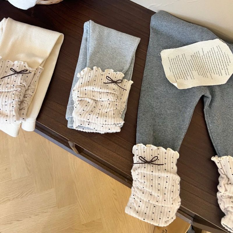 女童新款波点堆堆裤亲肤一体加绒弹力宝宝保暖长裤子秋冬装打底裤