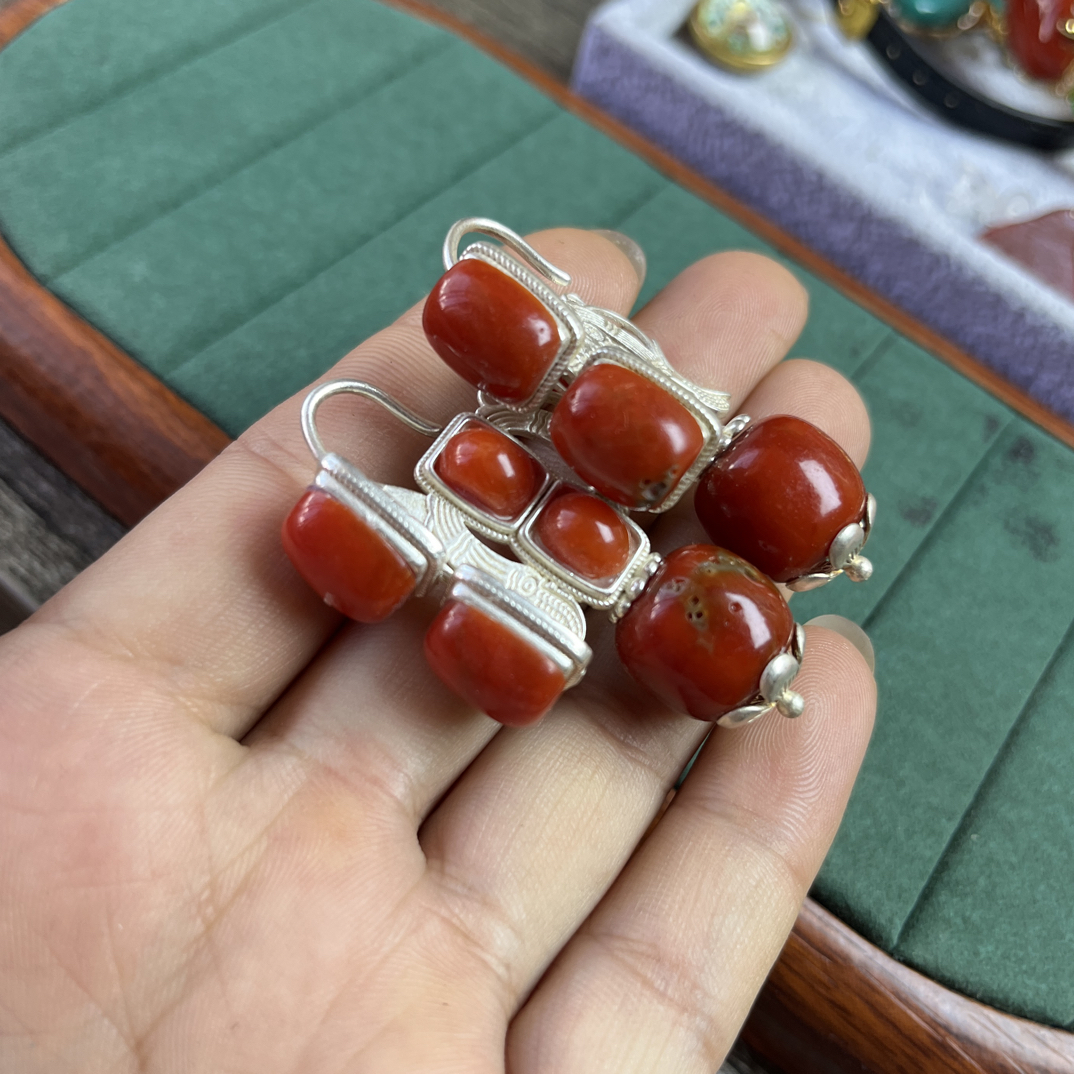 铜项链 默认风格民族风红色耳环镶嵌珠宝古风欧若假日风