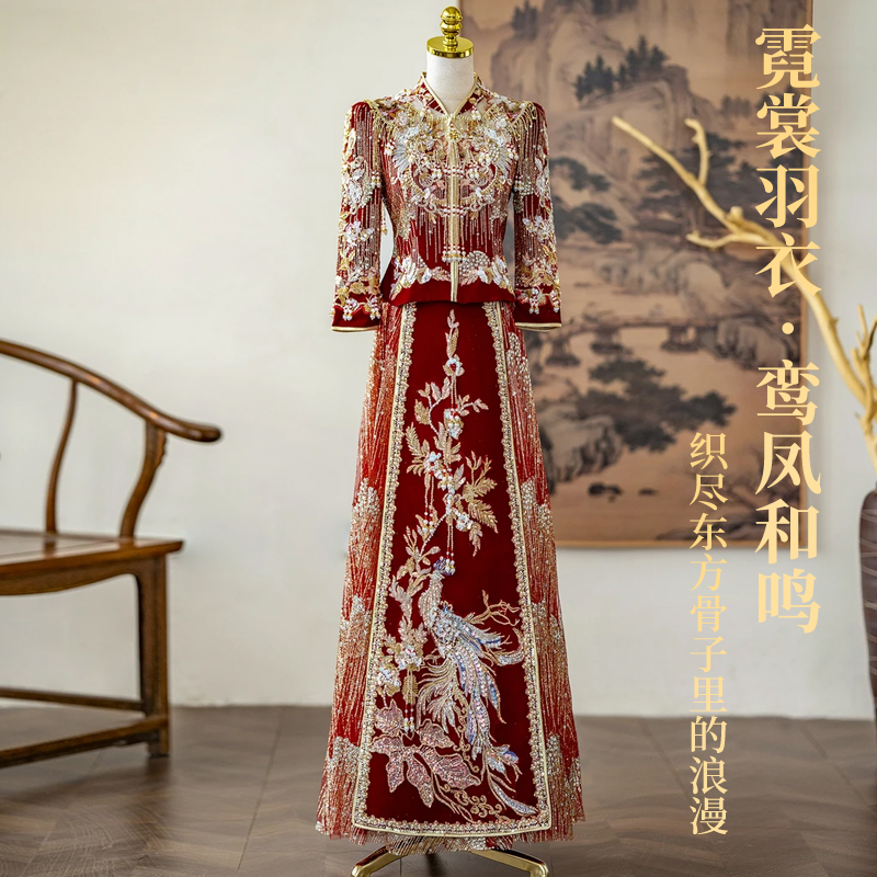重工秀禾服夏季网纱2025新款中式婚服新娘结婚嫁衣红莲丝绒敬酒服