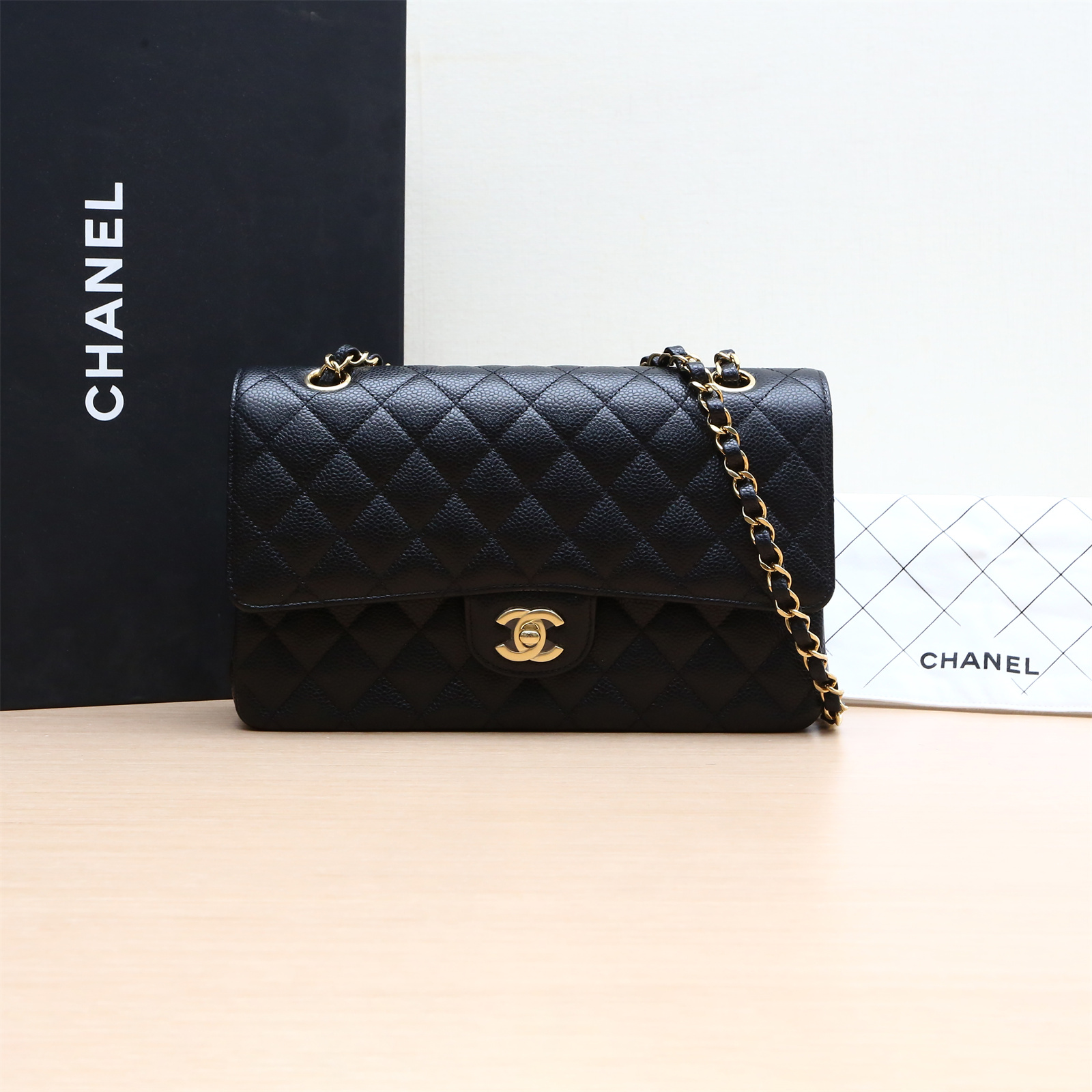 99新 Chanel/香奈儿 活动【小花Han】CF 口盖包 中号 黑色 芯片开