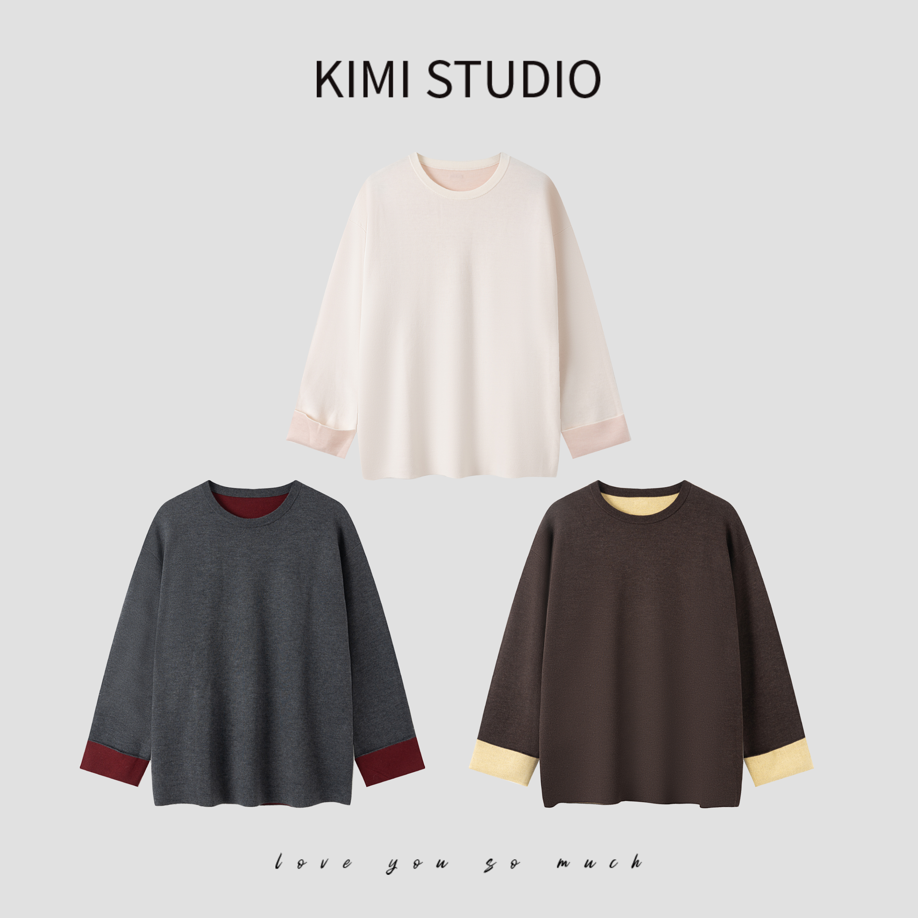 AW251504  秋冬超细羊毛撞色圆领针织毛衣