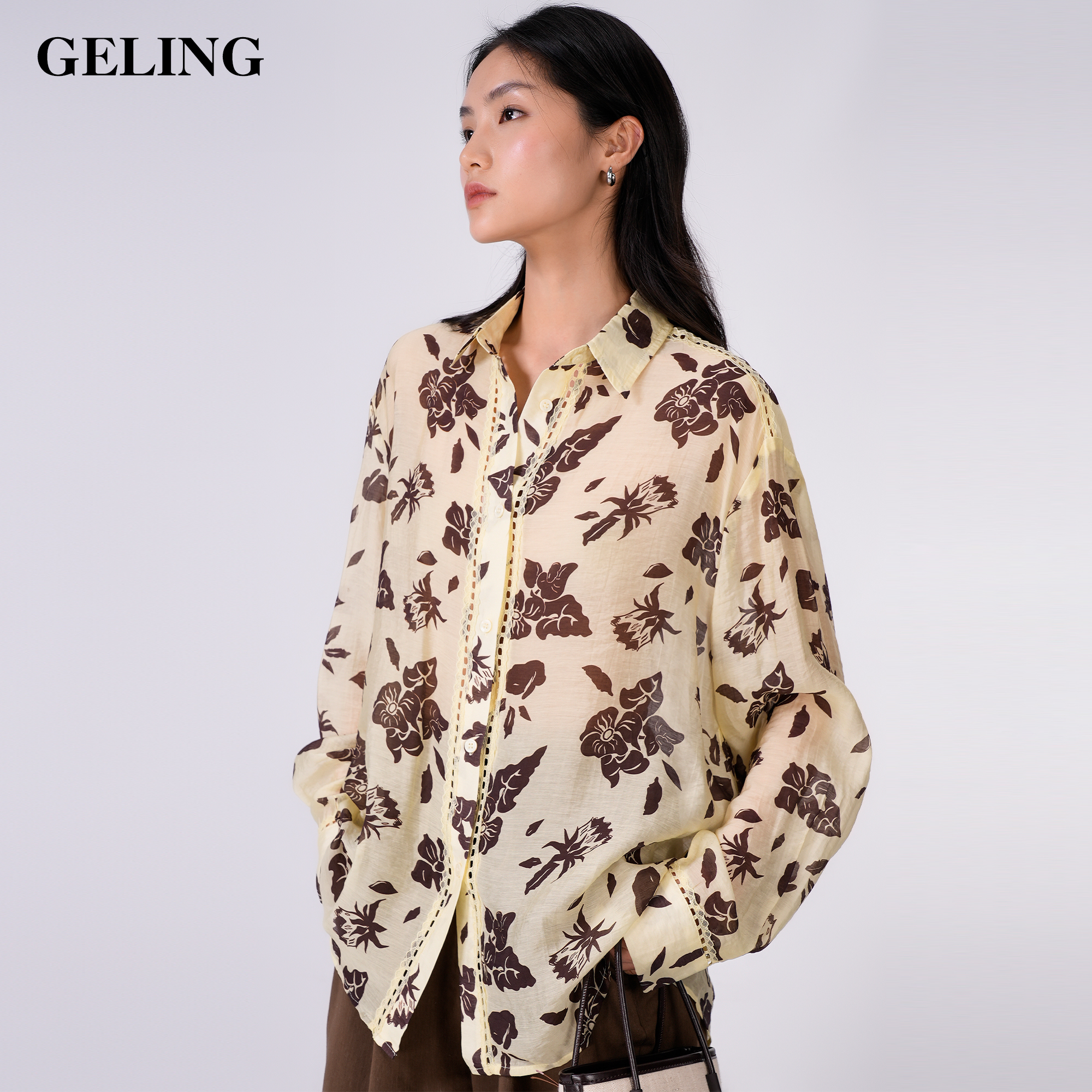GELING/歌&玲2025新款春秋季镂空印花长袖衬衫G503XC10C