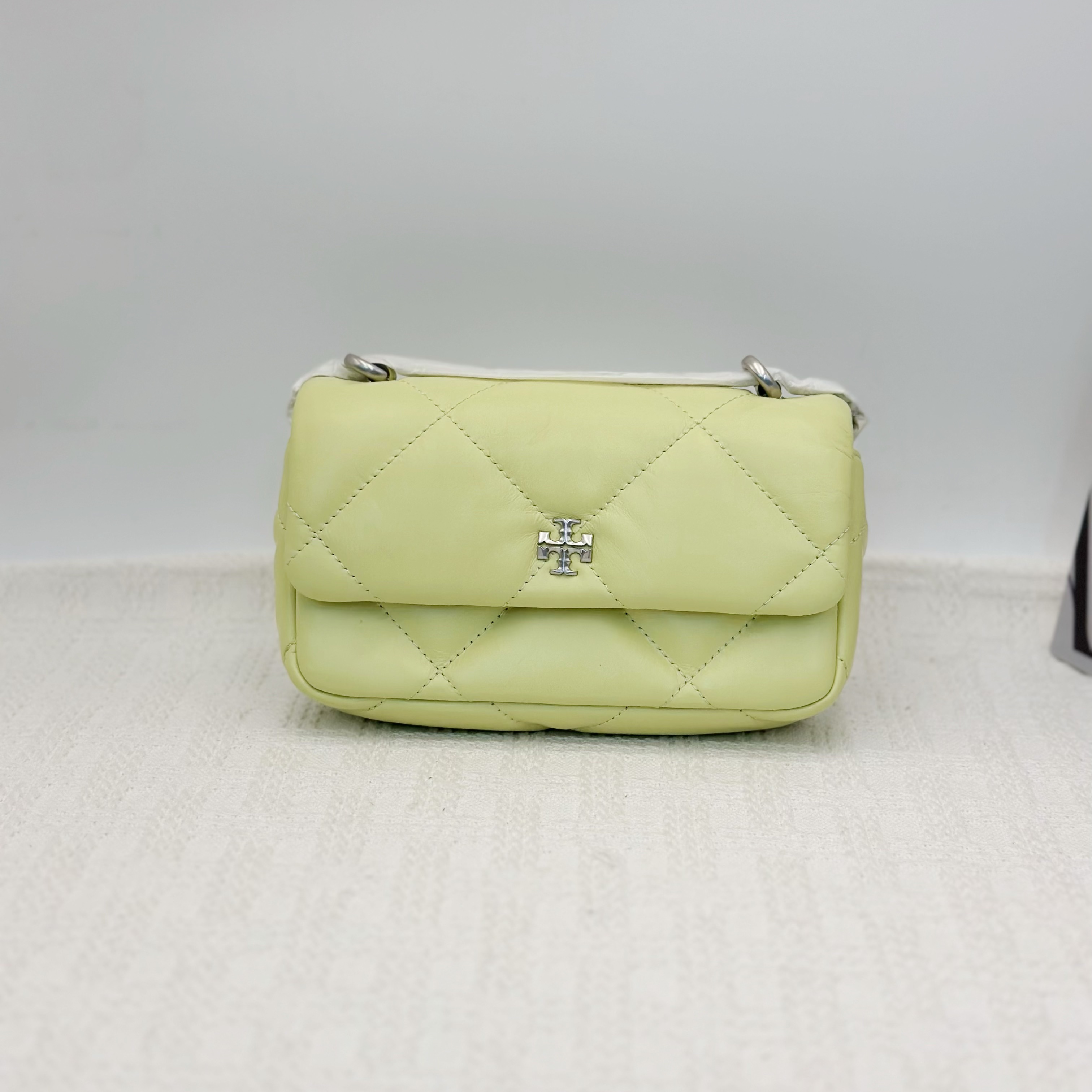 99新 TORY BURCH/汤丽柏琦  Kira绿色迷你牛皮链条包 001小香风