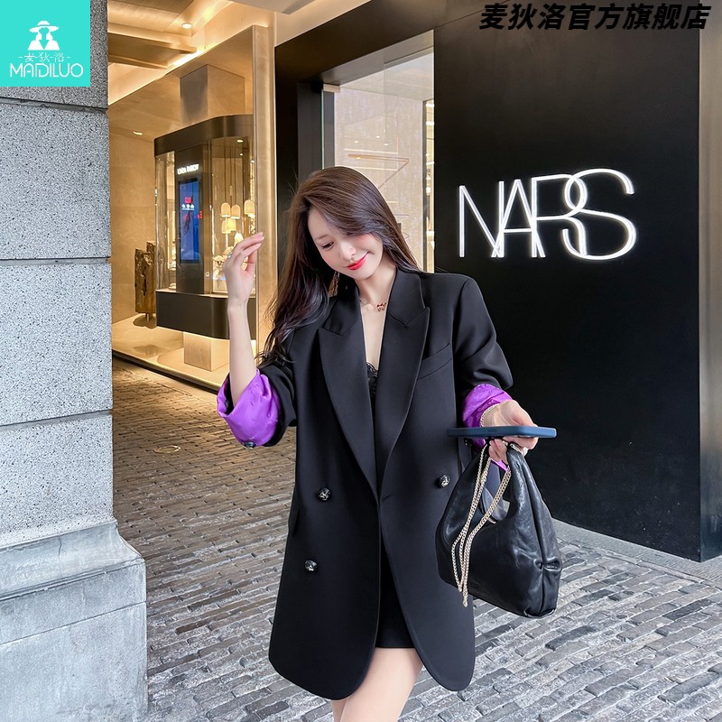 通勤休闲西装外套女2025春秋新款韩版宽松设计感袖口撞色西服上衣