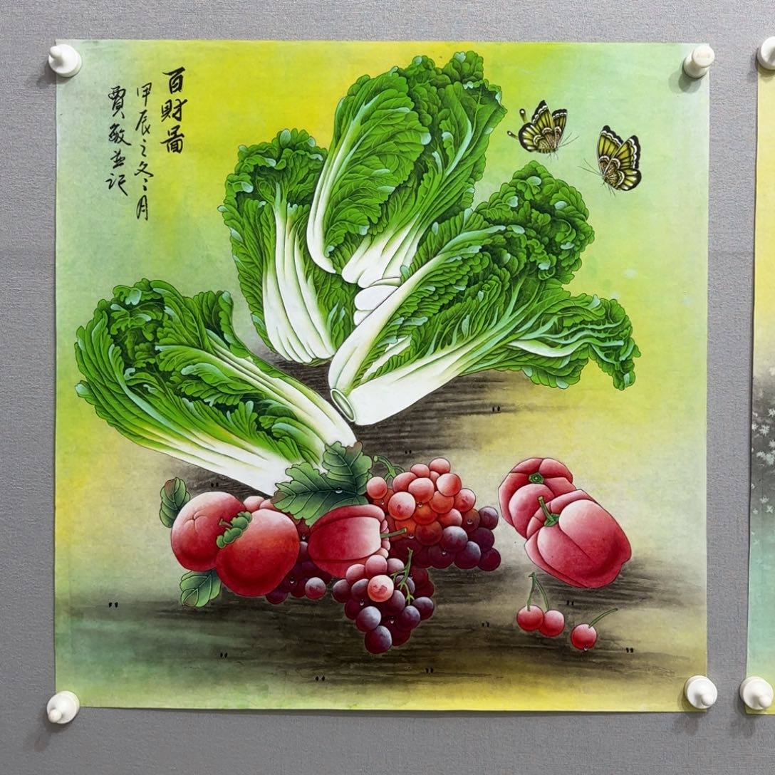 国画工笔白菜斗方贾敏