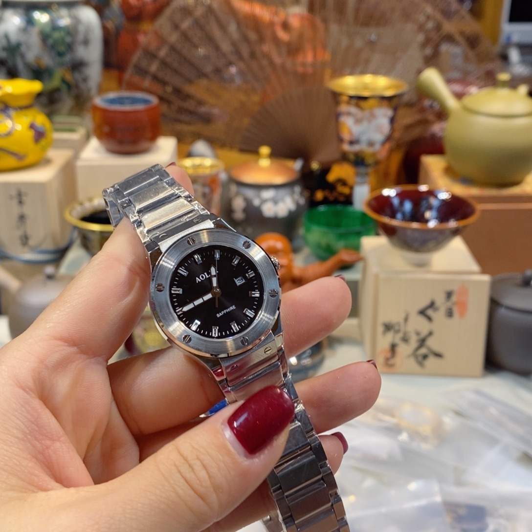 精钢小牛皮（革）精钢石英机芯