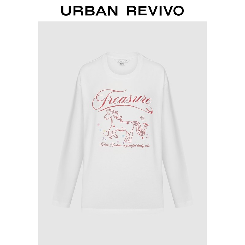 UR2026春季新款女装都市做旧字母小马印花棉质T恤UYU460001