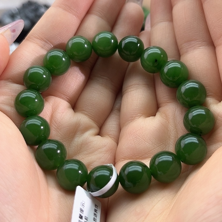 和田玉颈饰未镶嵌碧玉菠菜绿12m m