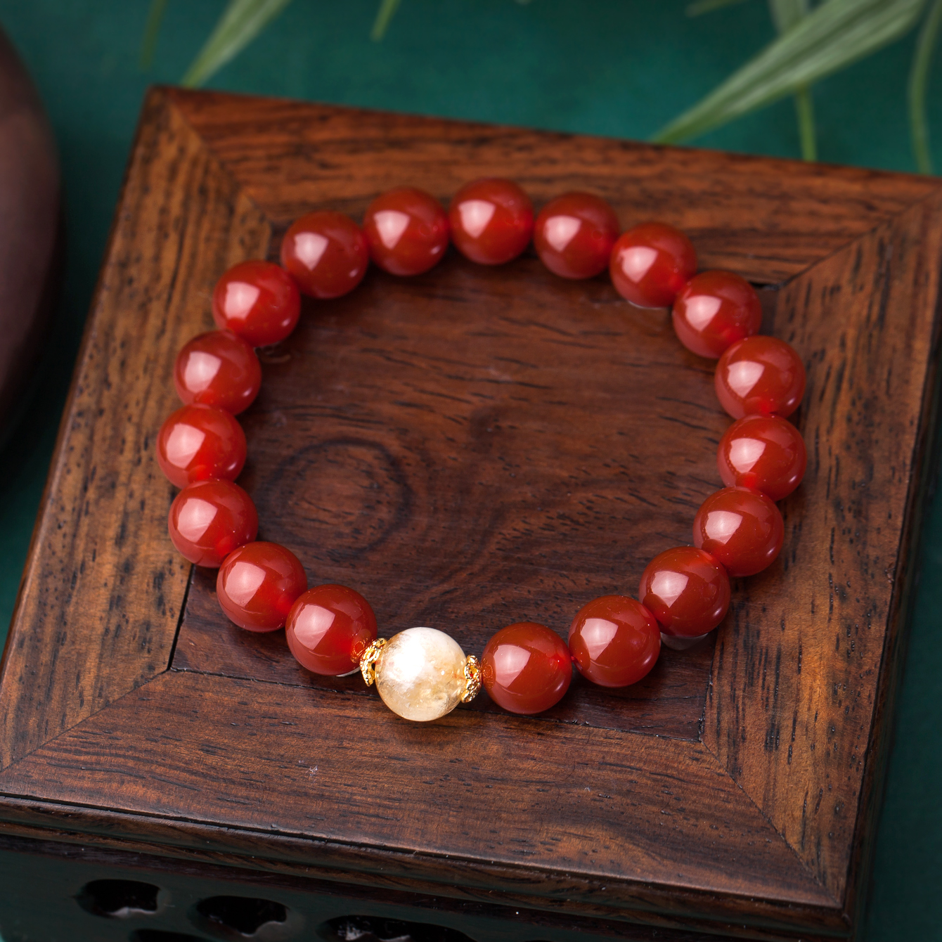 南红玛瑙配黄塔晶单圈手链手串-112