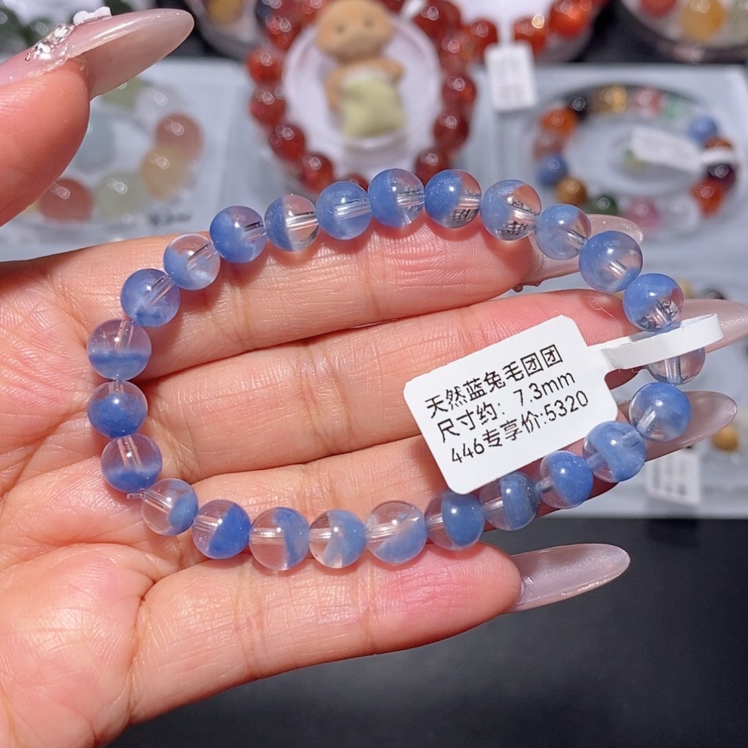 水晶手链未镶嵌蓝兔毛