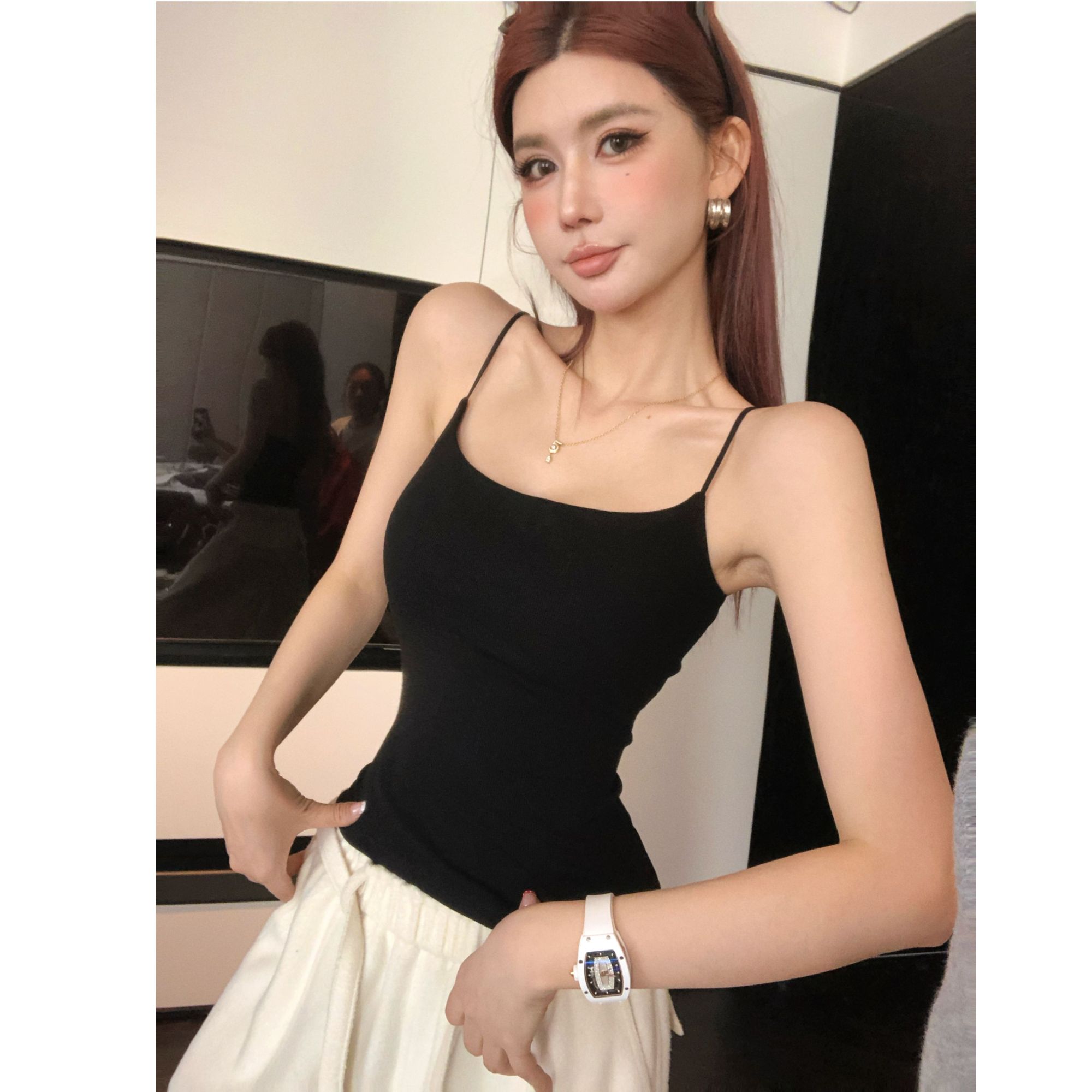 婉君Q【必入吊带】冬天自发热磨毛加厚带胸垫吊带背心LWJ25D4T4379