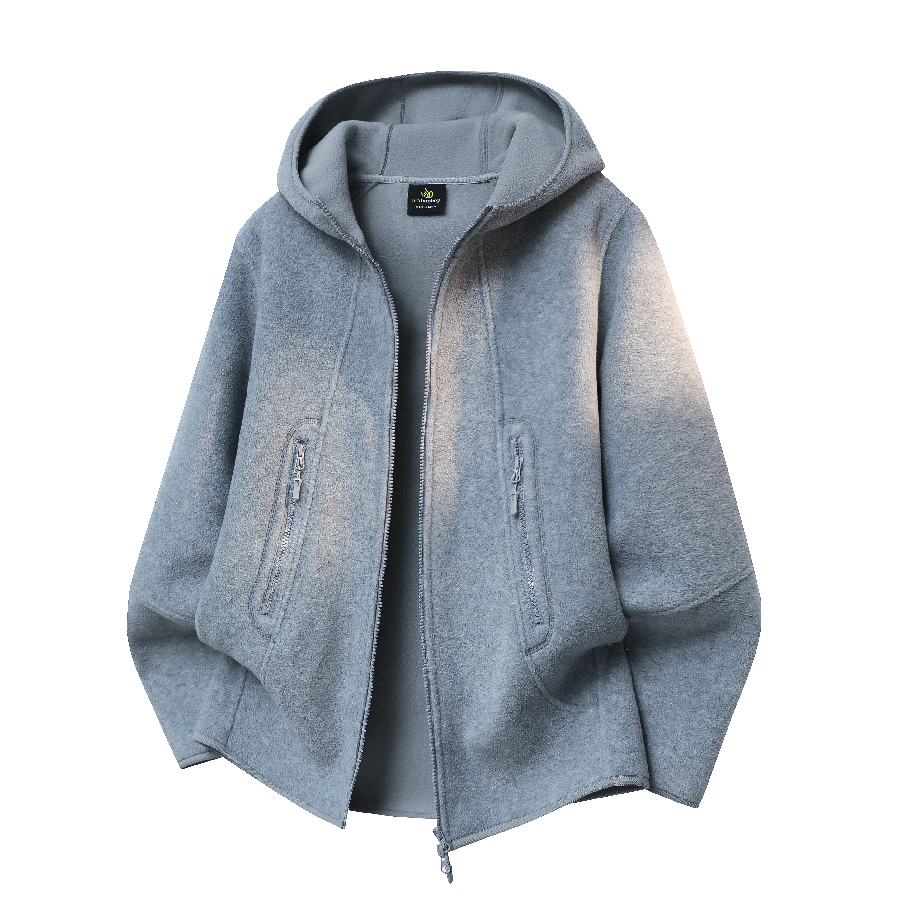 【醒醒分享】休闲加厚拉链连帽立体肌理色纱摇粒绒外套:N-25088