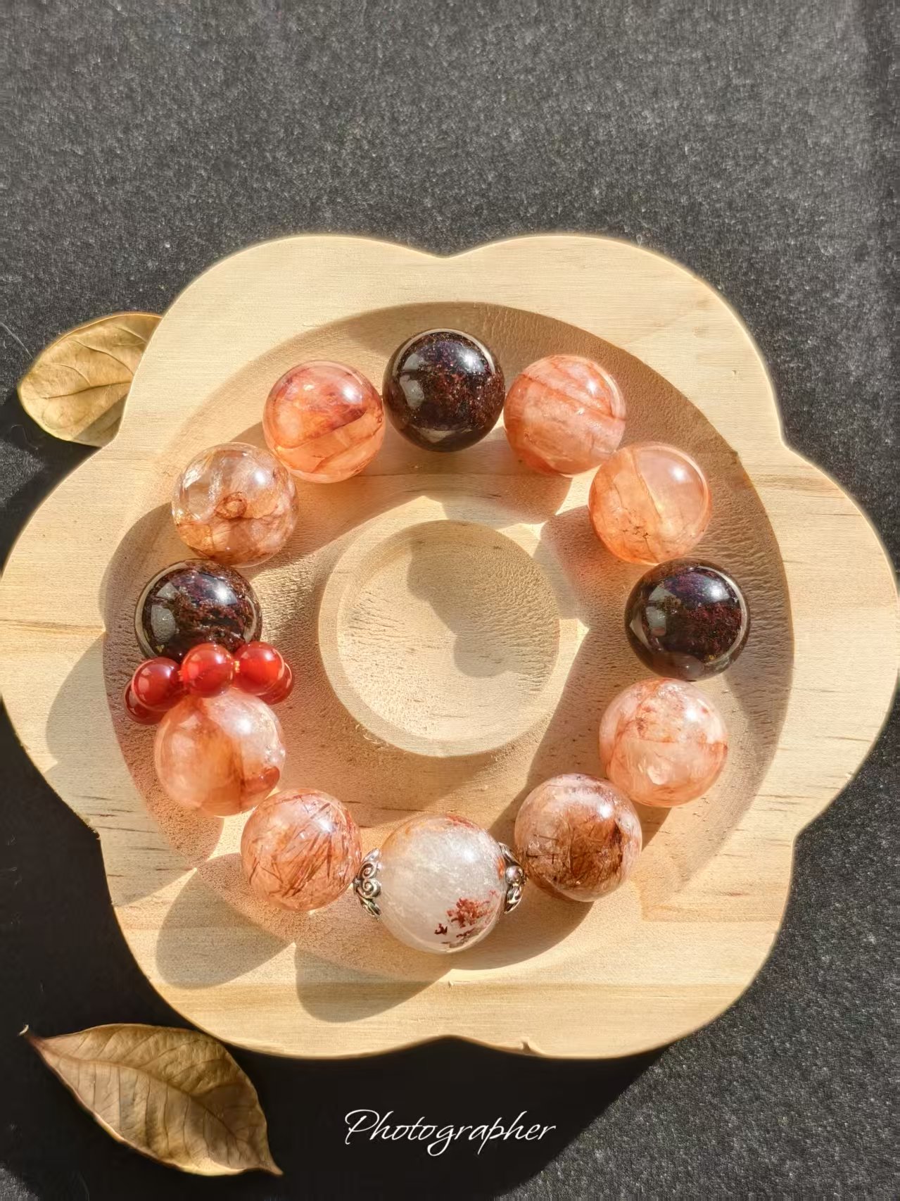 天然水晶玉石手串（红胶花）