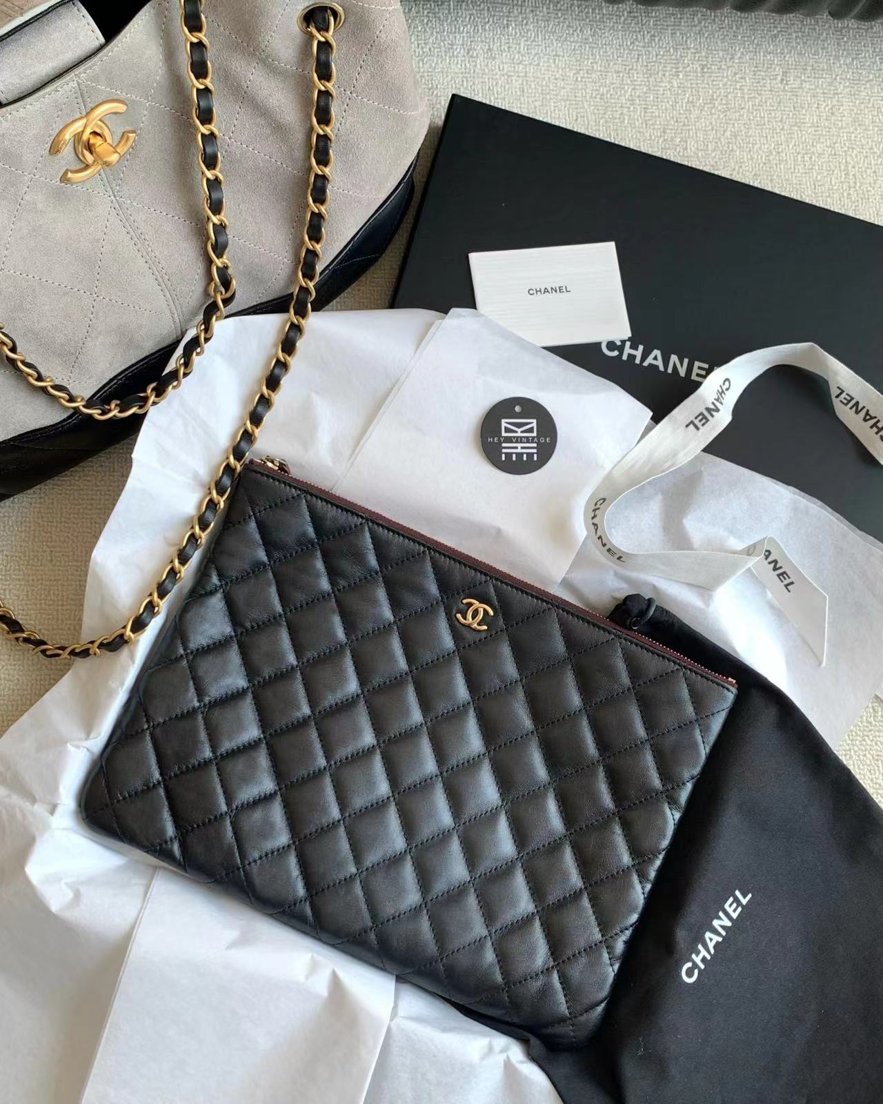 95新 Chanel/香奈儿 黑金手包 26cm 16032120