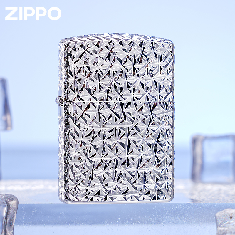 ZIPPO/之宝打火机手雕碎碎冰五面镀银陨石坑高端设计送对象DYX1H1