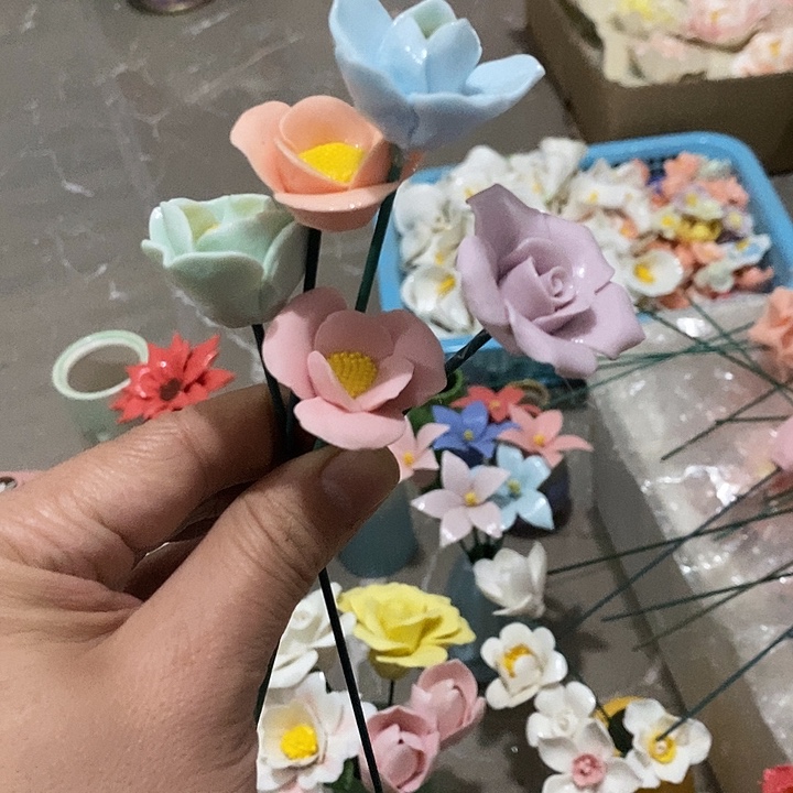 瓷片纯手工陶瓷花摆件瑕