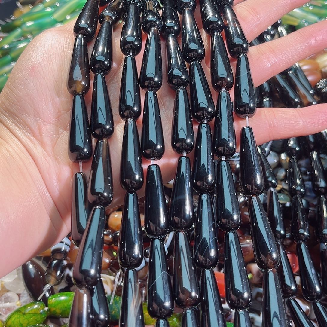 玛瑙/玉髓未镶嵌珠宝半成品黑玛瑙水滴10✖️30mm