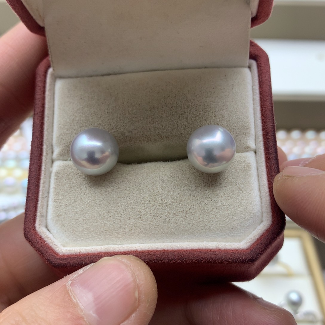 海水珍珠耳饰18K金镶嵌9.5-10真多麻素钉