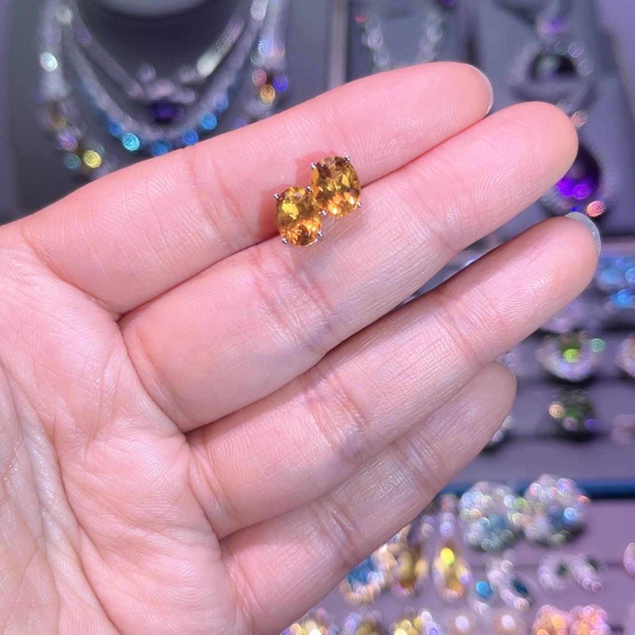 【闪购商品】黄晶耳饰银S925镶嵌耳饰
