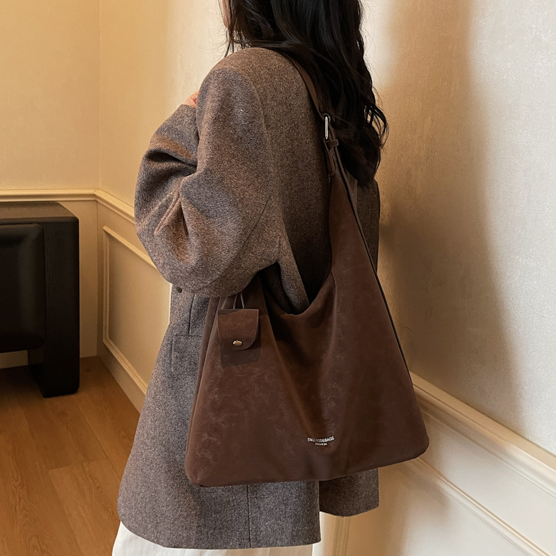 2025新款可折叠托特包耐磨拉链防刮单肩包休闲秋冬大容量包包通勤