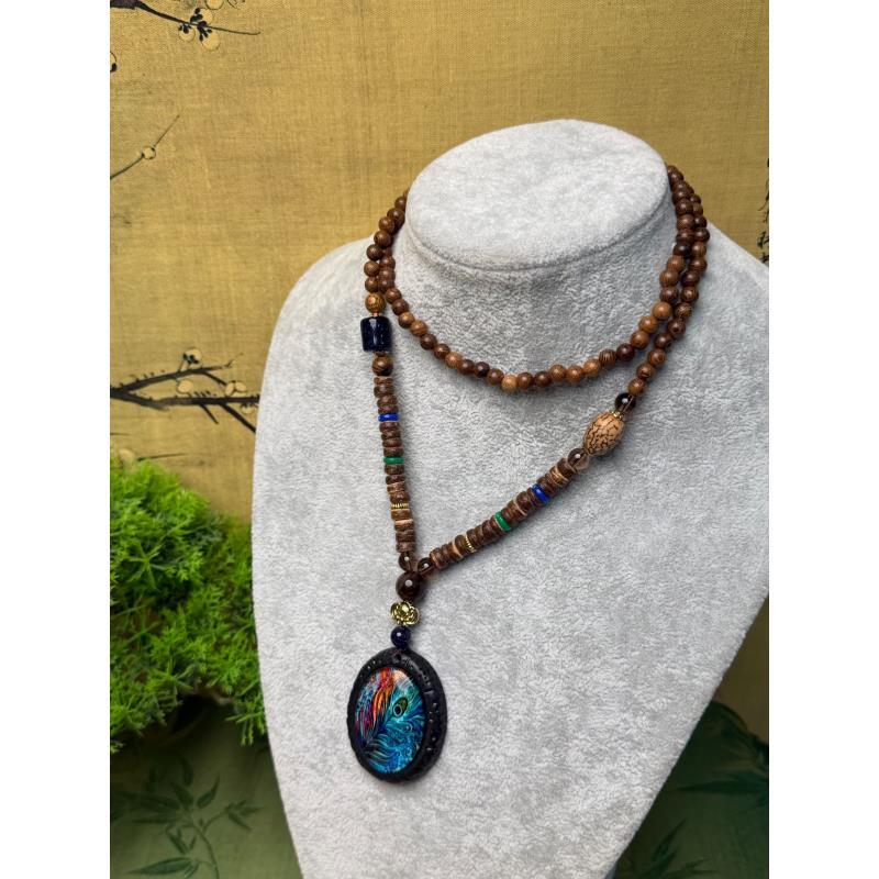 DA1255-花梨木孔雀羽毛木珠链木珠链