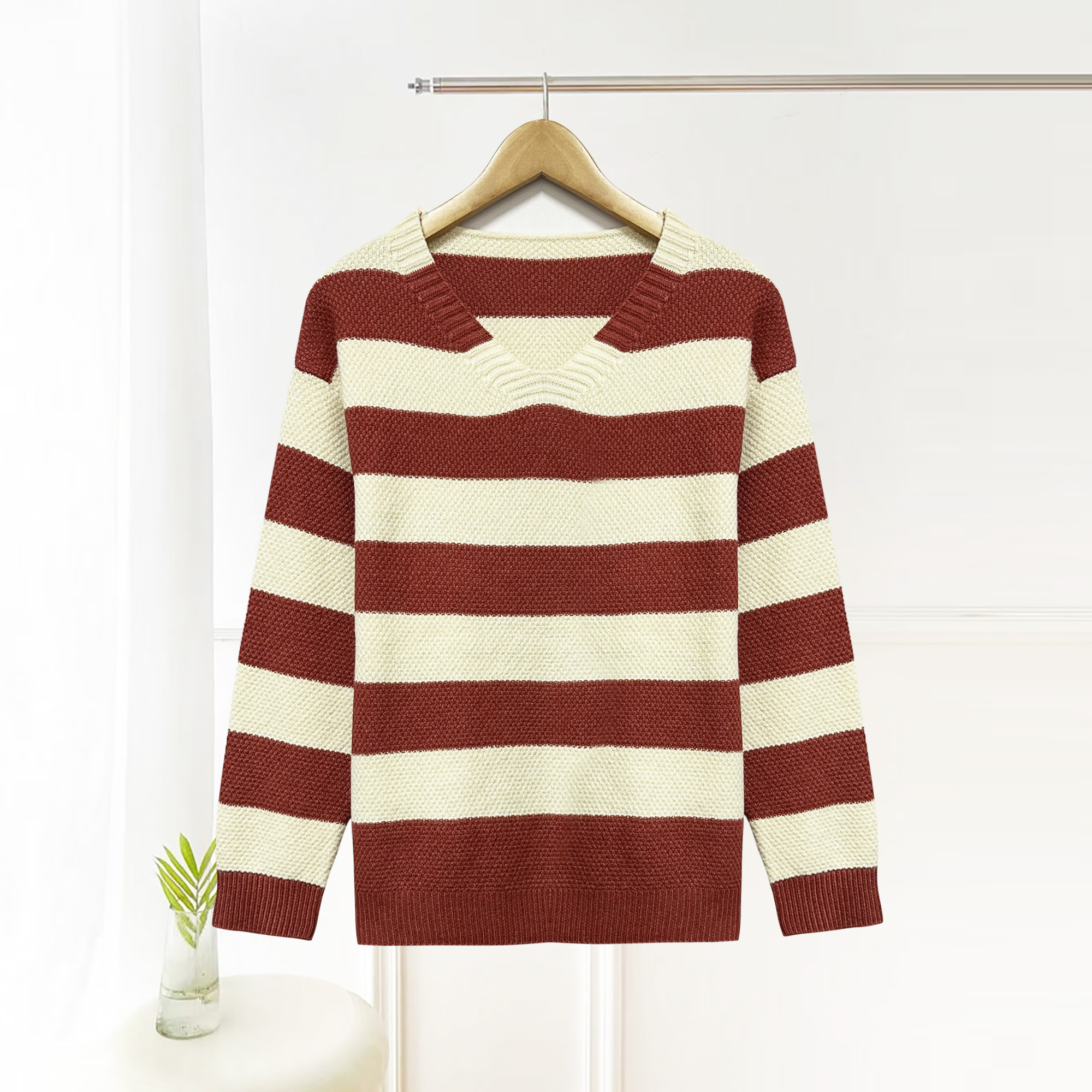 新品上新！时尚百搭条纹针织套头毛衣H292