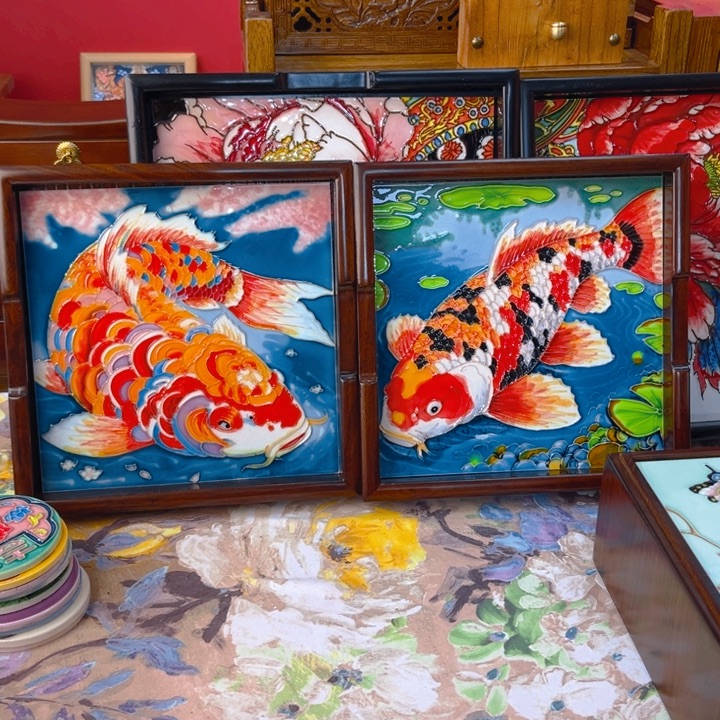 陶瓷瓷板画艺术作品一对