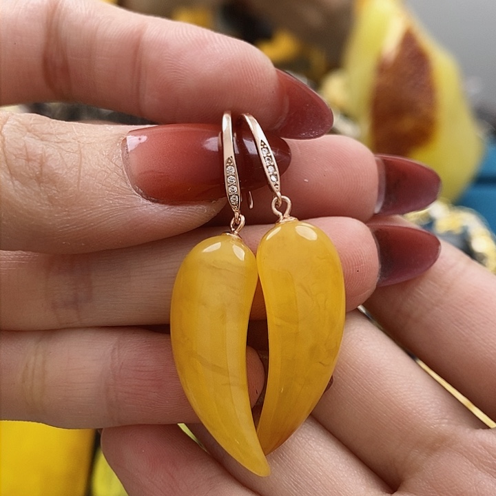 琥珀耳饰银S925镶嵌耳环