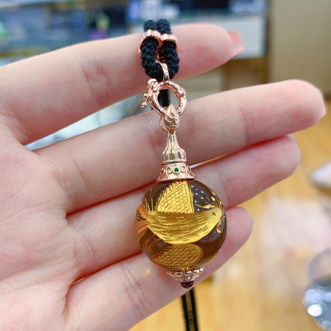 天然墨西哥蓝珀鎏金工艺大圆珠Y字链2A