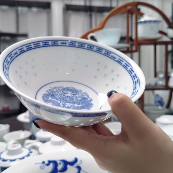 陶瓷青花龙纹6寸面碗两只装