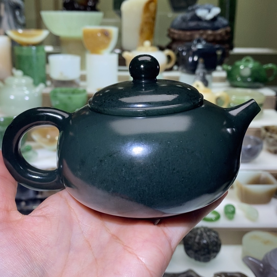 和田玉把件未镶嵌青玉微瑕西施壶230ML福利款