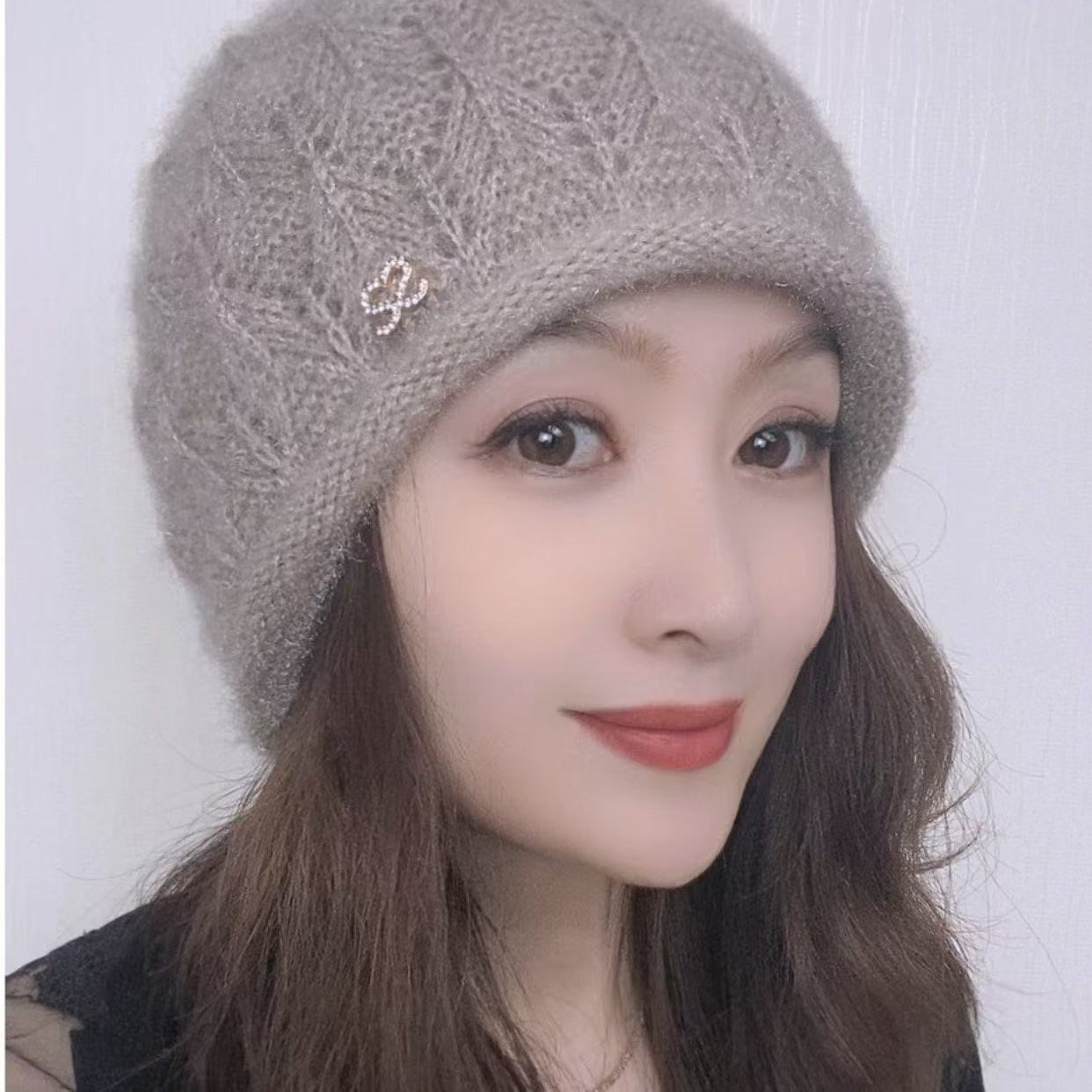 松鼠绒新款针织贝雷帽开口设计时尚大气女士加厚保暖冬季帽子防寒