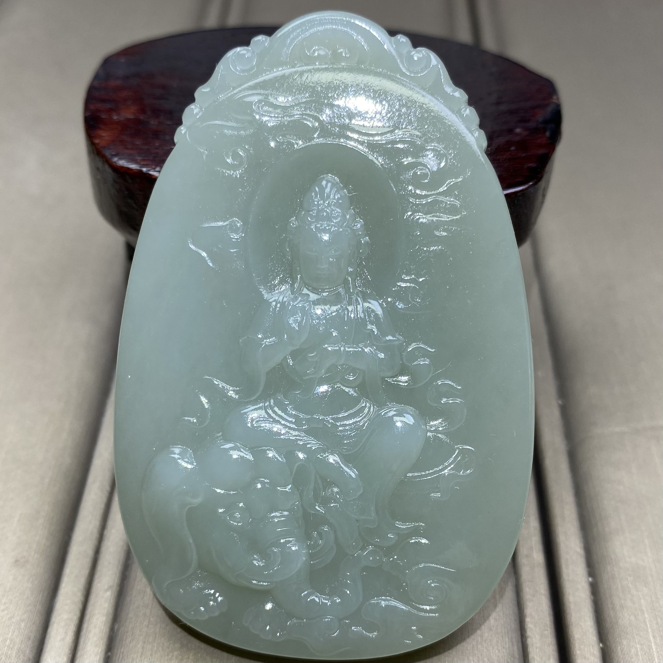 天然和田玉新疆且末青白守护神普贤菩萨牌子吊坠挂件油润一物一证