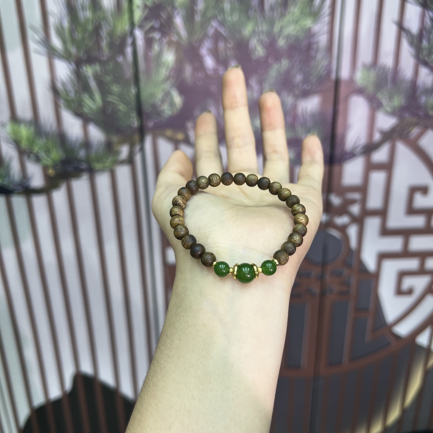 沉香天然奇楠沉香木拼接手链国风小众设计手饰串-022