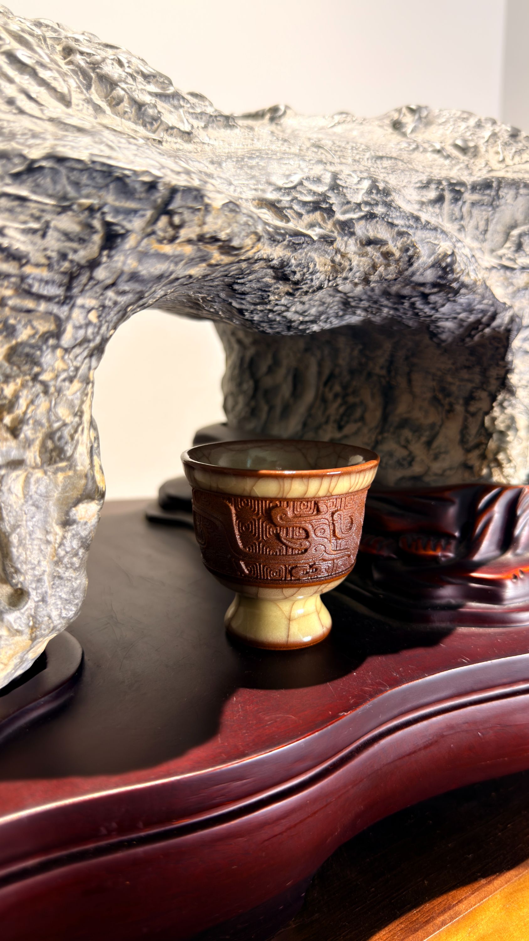 西周系列小高脚手工捏花复古高脚主人杯功夫茶具茶杯酒杯